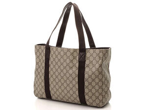 Gucci Dark Bag Brown Cream Tote Calfskin GG Beige Cream Tan